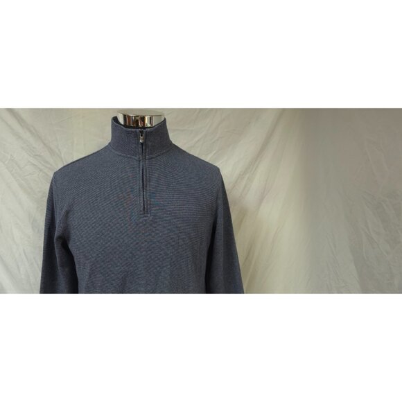 Chaps Mens Medium Blue White Stripes Quarter Zip Pullover Long Sleeve Shirt - Picture 2 of 12